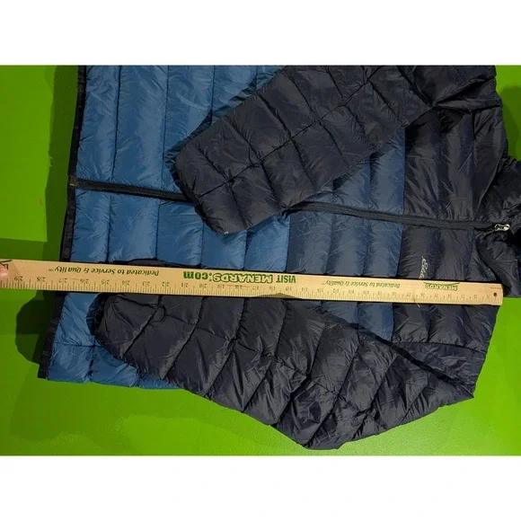 Eddie Bauer CirrusLite 650 Down Puffer Hooded Jacket Mens Size Medium Blue Tones